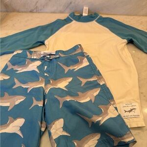 Janie and Jack Boys Shark Rash Guard and Swim Trunks Set - Blue & White Size 7